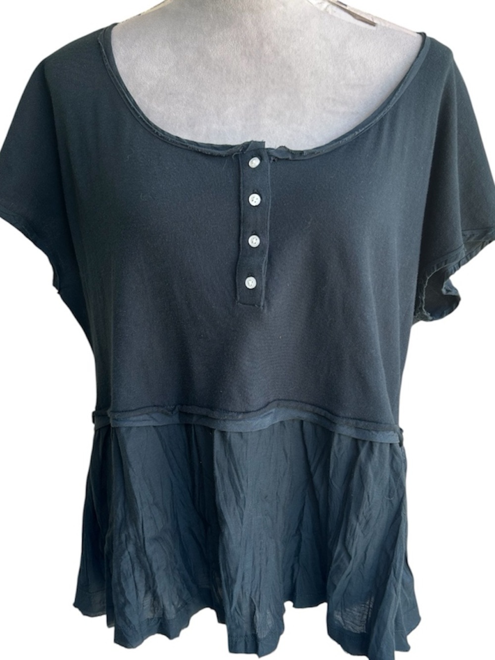 Lucky Brand Black Henley Shirt with Snap Placket